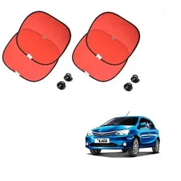 Kozdiko 4 Pcs Nylon &a; Metal Red Car Window Sun Shade Set for Toyota Etios Liva-picture-36