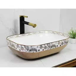 Bassino Art 50.5x36x14cm Ceramic White &a; Rose Gold Wash Basin, BTT_1314-picture-26