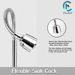Cloudtail by Prestige Opal CDT2111 Brass Chrome Finish Wall Mounted Dual Flow Kitchen Swan Neck Tap with Flexible Neck image 4