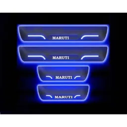 Car Accessories Hub 4 Pcs Acrylic Black Sill Scuff Plate Set with Blue LED for Maruti Suzuki All Model image 2