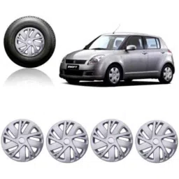 Enexoya 4 Pcs 14 inch ABS Silver Unbreakable Press Type Car Wheel Cover Set for Maruti Swift 2018, JDM111 image 2