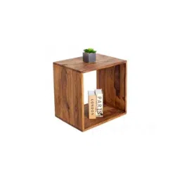 Angel Furniture 18x14x18 Inch Walnut Finish Sheesham Wood Cubic End Table, AF-114H image 2