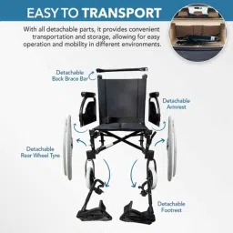 Everactiv 125kg 20 inch Compact, Lightweight &a; Portable Aluminium Recliner Wheelchair with Recliner Functionality, EPRC302 image 3