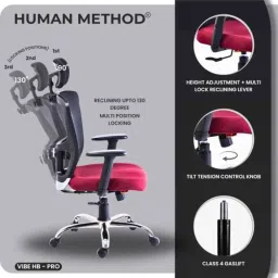 HUMAN METHOD VIBE HB-PRO High Back Steel Black &a; Maroon Ergonomic Chair with Adjustable Lumbar Support, HMVS01-PR05 image 4