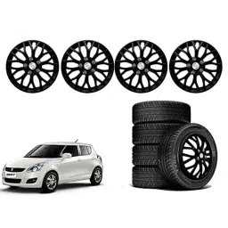 Auto Pearl 4 Pcs 14 inch Polypropylene Black Press Type Car Wheel Cover Set with Retention Ring for Maruti Suzuki Swift Type 3 2011-2014 image 2