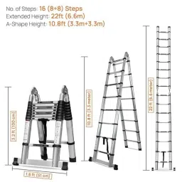 Corvids 150kg 16 Steps Aluminium Silver Portable &a; Compact Telescopic Ladder, CALT-D66 image 2