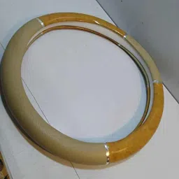 Modified Autos Medium Size Universal Beige with Yellow Car Steering Wheel Cover Wooden Finish Double Colour for All SUV&s;s image 2