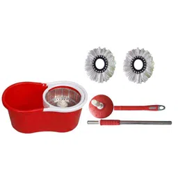 GTC Red 360 Degree Spin Mop Rotating Pole &a; Bucket with 2 Microfiber Heads-picture-19