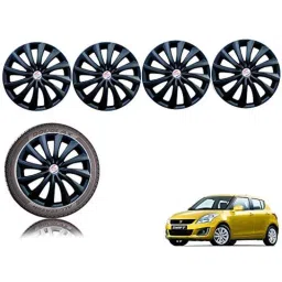 Auto Pearl 4 Pcs 14 inch Black ABS Press Type Hubcap Wheel Cover Set with Retention Ring for Maruti Suzuki SwiftType4-picture-22