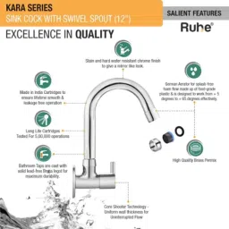 Ruhe Kara Brass Chrome Finish Sink Tap with Small 12 inch Round Swivel Spout, 11-1512-RS image 3