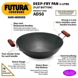 Hawkins Futura 5 Litre 33cm Hard Anodized Flat Bottom Deep Fry Pan, AD 50 (Pack of 2) image 3