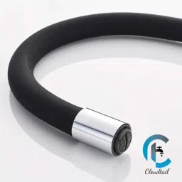 Cloudtail by Prestige Prime CDT5109 Brass Chrome Finish Black &a; Silver Wall Mounted Swan Neck Tap with Silicone Black Flexible Swivel Spout image 3