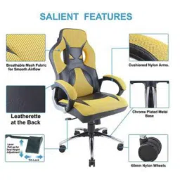 Adiko Leatherette Yellow &a; Black High Back Designer DIY Gaming Chair with Armrest, ADVN Y 1504-817 image 5