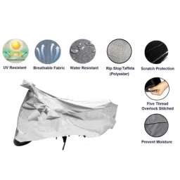 Riderscart Polyester Silver Waterproof Two Wheeler Body Cover with Storage Bag for Hero Achiever Drum Brake image 4