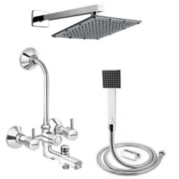 Gold Bell Flora Brass Silver Chrome Finish 3 in 1 Wall Mixer Set with 6x6 inch Overhead Shower &a; 15 inch Arm, BR3IN1G108-image-94