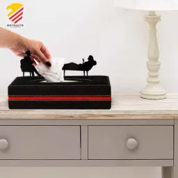 Motoauto 50 Pulls PU Leather Black &a; Red Rectangular Premium Tissue Box image 3