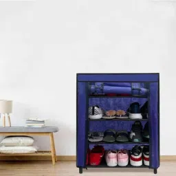 Glowsilk 4 Shelves Metal &a; Non-Woven Blue Modular Shoe Rack-picture-41