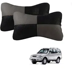 Kozdiko 2 Pcs Leather Grey &a; Black Neck Rest Car Cushion Pillow Set for Tata Safari Decor-picture-43