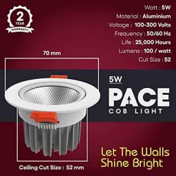 Fybros Pace 5W Aluminium Cool White Round LED COB Down Light, FLS5760E (Pack of 5) image 2