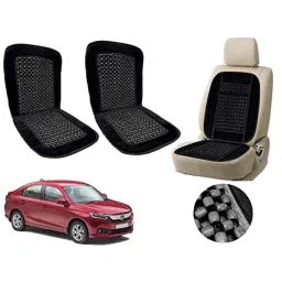 Auto Pearl PU, Velvet &a; Wooden Beads Black Rectangular Seat Cushion for Honda Amaze Type-2 (Pack of 2 ) image 1