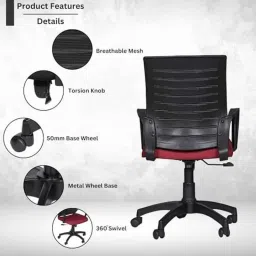 White Clouds Enterprise Boom Maroon Breathable Mesh Ergonomic Revolving Office Chair image 3