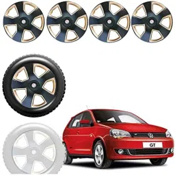 Auto Pearl 4 Pcs 15 inch Black &a; Golden ABS Press Type Hubcap Wheel Cover Set with Retention Ring for Volkswagen PoloVivoGT-picture-26