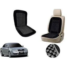 Auto Pearl PU, Velvet &a; Wooden Beads Black Rectangular Seat Cushion for Skoda Superb-picture-11