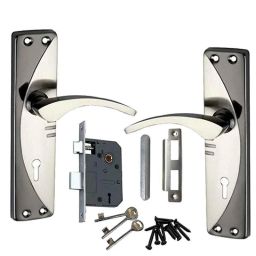 Atom 6 Lever Black Silver Mortise Lock Set with 3 Keys, WIH 1003-picture-19