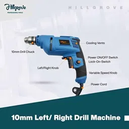 Hillgrove 500W 10mm Power Drill Machine with 9 Pcs Drill Bits &a; 8 inch Plier, HGCM1366 image 2