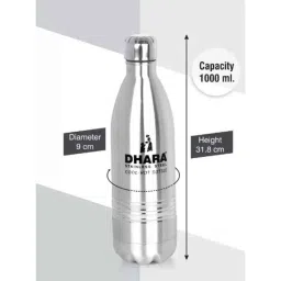 Dhara 24 Plus 1000ml Stainless Steel 304 Silver Water Bottle, DBS1000 image 3