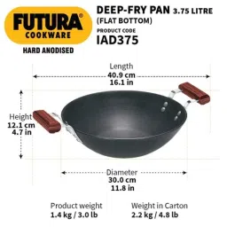 Hawkins Futura 3.75 Litre 30cm Hard Anodized Induction Friendly Flat Bottom Deep Fry Pan, IAD 375 (Pack of 2) image 3