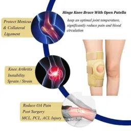 Kudize Fabric Open Patella Hinged Beige Knee Brace with 3 Velcro Strap, Size: M image 2