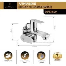Kimson Platinum 1/2 inch BSP Brass Silver Chrome Plated Bib Valve 2 Way Twin Elbow Valve Faucet, KPL-8307 image 2