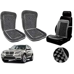 Auto Pearl PU, Velvet &a; Wooden Beads Grey Rectangular Seat Cushion for BMW X3 (Pack of 2 )-picture-28