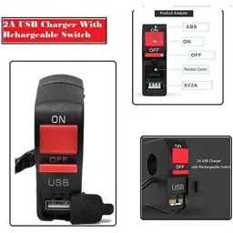 AOW 12V 7/8��� Motorcycle Handlebar Switch with ON/Off Button and USB Charging Port (2 Amp) T-28Universal for All Bikes-image-95