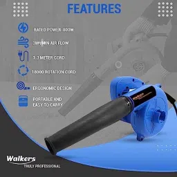 Walkers 800W Plastic Blue Electric Air Blower with Carbon Brushes, Gloves &a; 2 in 1 Screwdriver, WKCB214 image 3