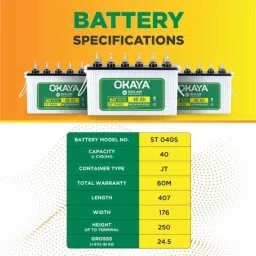 Okaya ST 040S 40Ah Tubular Inverter Solor Battery with 60 Months Warranty for Home, Office &a; Shop image 4