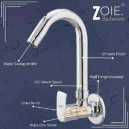 Zoie Stonex Brass Silver Chrome Finish Sink Tap with Swivel Spout, Z27012 image 4