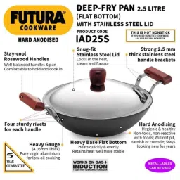 Hawkins Futura 2.5 Litre 26cm Hard Anodized Induction Friendly Flat Bottom Deep Fry Pan with Lid, IAD 25S (Pack of 3) image 2