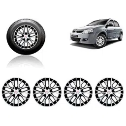 Auto Pearl 4 Pcs 14 inch ABS Silver &a; Black Press Type Fitting Car Wheel Cover Set for Mahindra Varito-picture-25