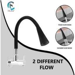Cloudtail by Prestige Flora Brass Chrome Finish Black Wall Mounted Dual Flow Flexible Sink Tap with Rain Spray Spout &a; Flange image 2