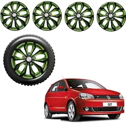 Auto Pearl 4 Pcs 15 inch Black &a; Green ABS Press Type Hubcap Wheel Cover Set with Retention Ring for Volkswagen PoloVivoGT-picture-38