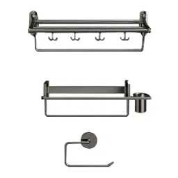 ZAP Deluxe 3 Pcs Stainless Steel Chrome Finish Folding Towel Rack, 3 in 1 Multi Bathroom Shelf &a; Napkin Ring Combo-picture-6