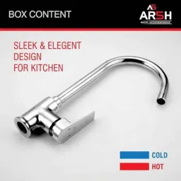 AR5H Brass Silver Chrome Finish Hot &a; Cold Single Lever Kitchen Sink Tap with 360 deg Swing Spout, ARIA-004 image 2