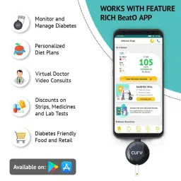 BeatO CURV Smartphone Connected Glucometer Machine with 50 Strips &a; 50 Lancets with Micro USB C Type Interface image 5