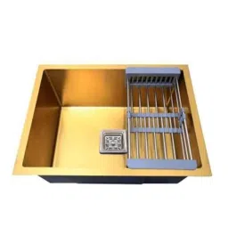 Torofy 24x18x10 inch Stainless Steel Matt Finish Golden Single Bowl Handmade Kitchen Sink with Coupling &a; Fruit Basket-picture-23