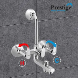 Prestige Slim Brass Chrome Finish 3 in 1 Wall Mixer with Bend image 5