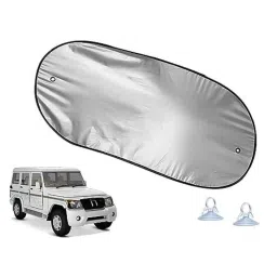 Auto Pearl Polyester Black &a; Silver Rear Window Sun Shade Curtain with Storage Pouch for Mahindra Bolero Power Plus 2020-picture-39