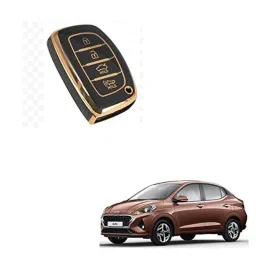 Kozdiko Thermoplastic Polyurethane Black &a; Gold Car Key Cover for Hyundai Aura-picture-12