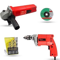 Hillgrove 850W Angle Grinder, 500W 10mm Drill Machine, Grinding Wheel &a; 9 Pcs Drill Bits Combo, HGCM1140-picture-2